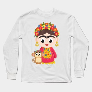 Frida Kahlo With Monkey Long Sleeve T-Shirt